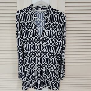 Jude Connally Navy and White Patterned Top